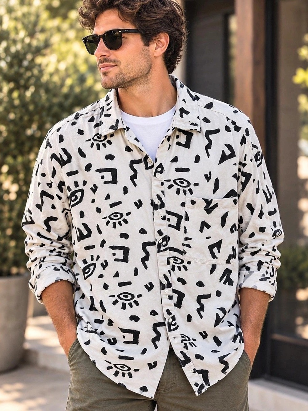Rip Curl Men's Abstract Button Down in White & Black Size Large